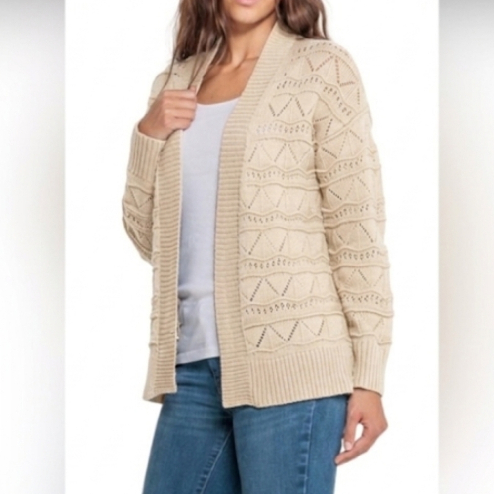 Frye Women's Ivory Long Sleeve Open Knit Cardigan Sweater, Sz S
